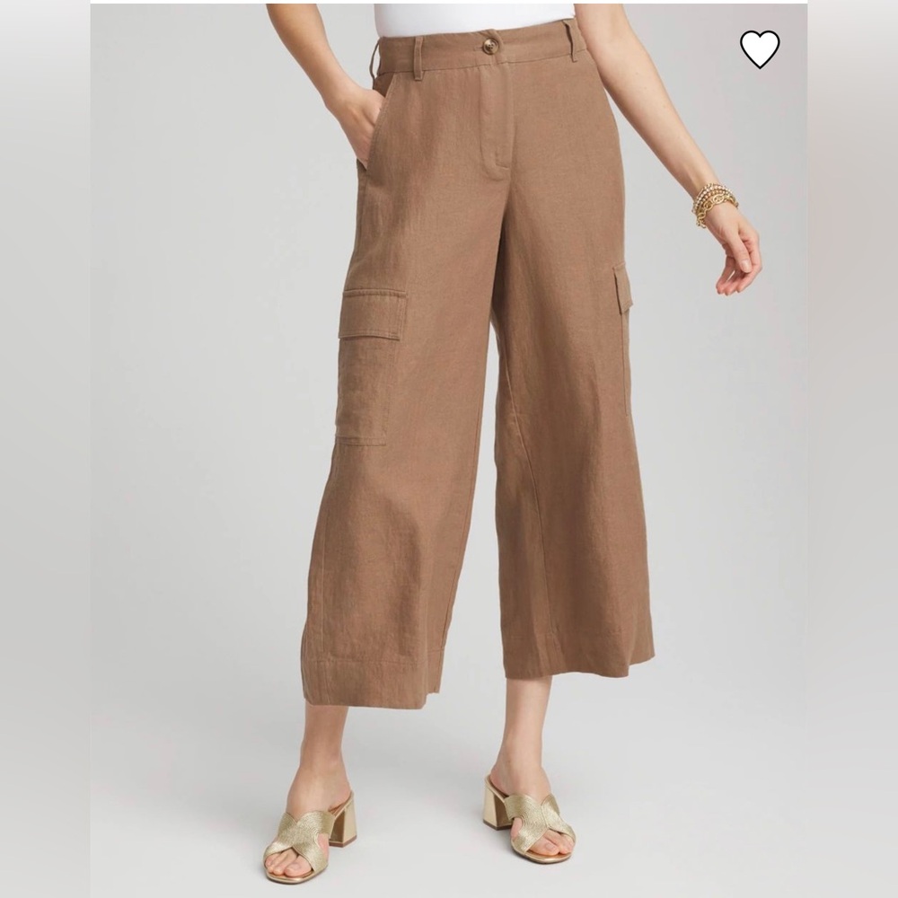 Chicos Linen Cargo‎ Wide-Leg Cropped Pants
